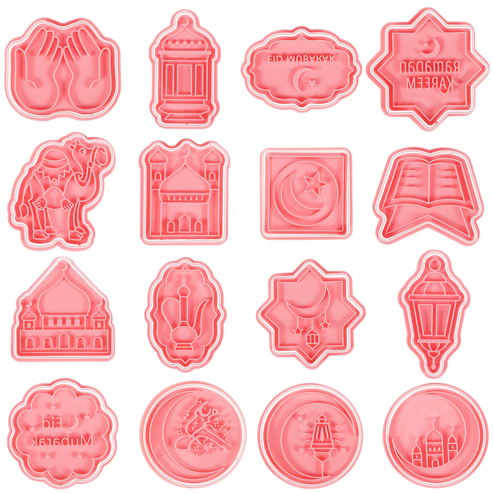 16 pezzi Eid Mubarak stampi per fondente varietà di disegni sicuri per il contatto alimentare taglierina per biscotti strumento Eid formine e timbri per biscotti