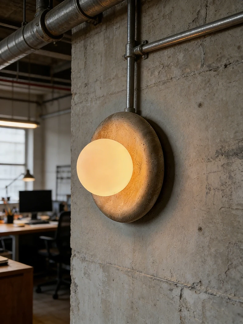 Round Real Stone Wall Light White Glass G9 Bulb Indoor