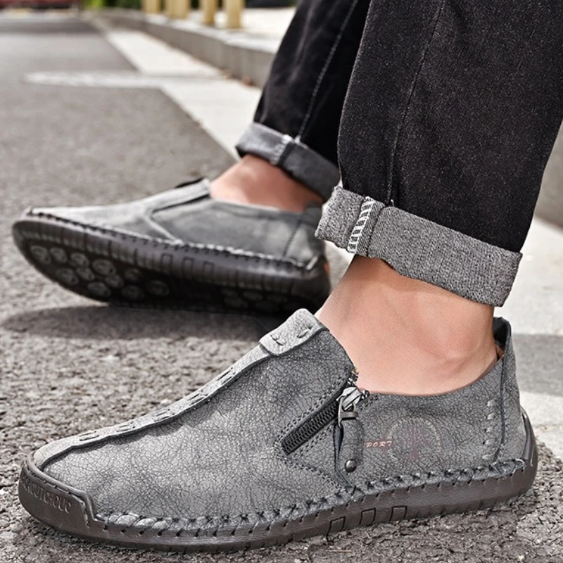 Chaussures en cuir faites à la main pour hommes, mocassins décontractés à enfiler, mocassins à semelle souple de styliste, chaussures de marche confortables et antidérapantes, grande taille