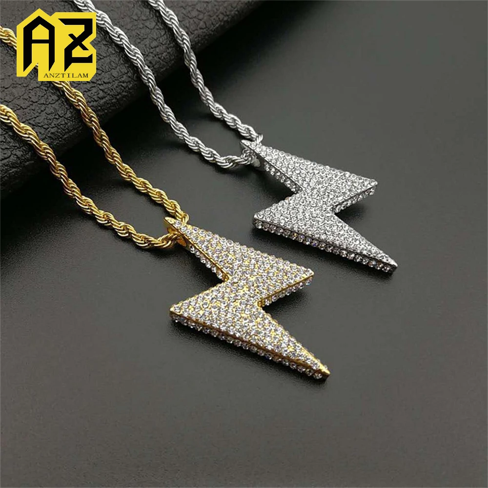 

Anztilam Iced Lightning No Fade 316L Stainless Steel Iced Out Pendant with Long Link Chain Necklaces for Men Hip Hop Jewelry