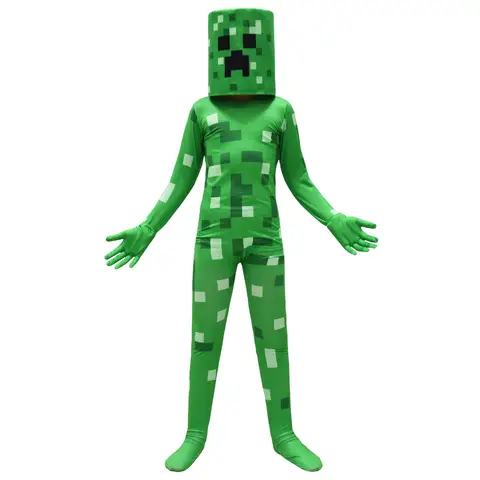 MC Game Theme personaggio Cosplay Costume classico Costume grigio verde Halloween Kid con copricapo