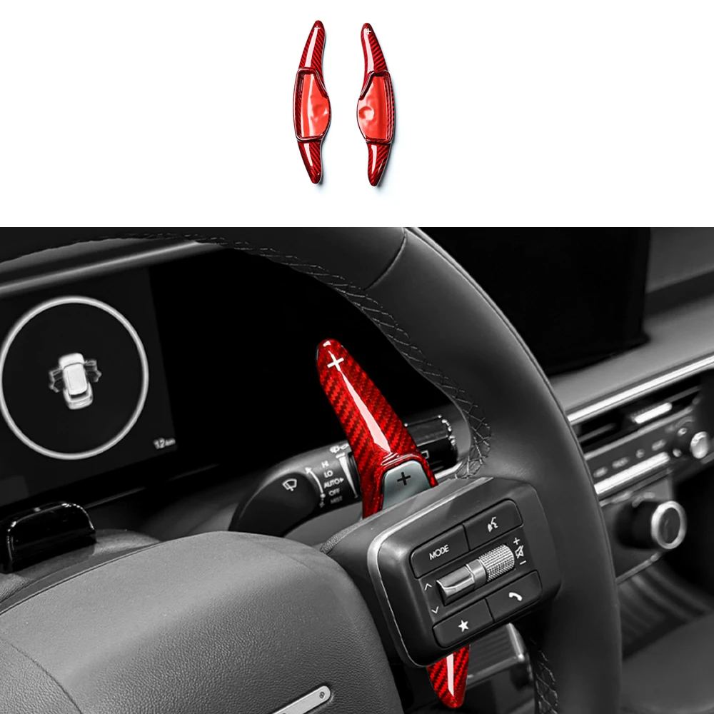 

Red Black Real Carbon Fiber Steering Wheel Paddle Shifter Gear Shift Extension For Hyundai Palisade LX3 2025 2026 LHD/RHD