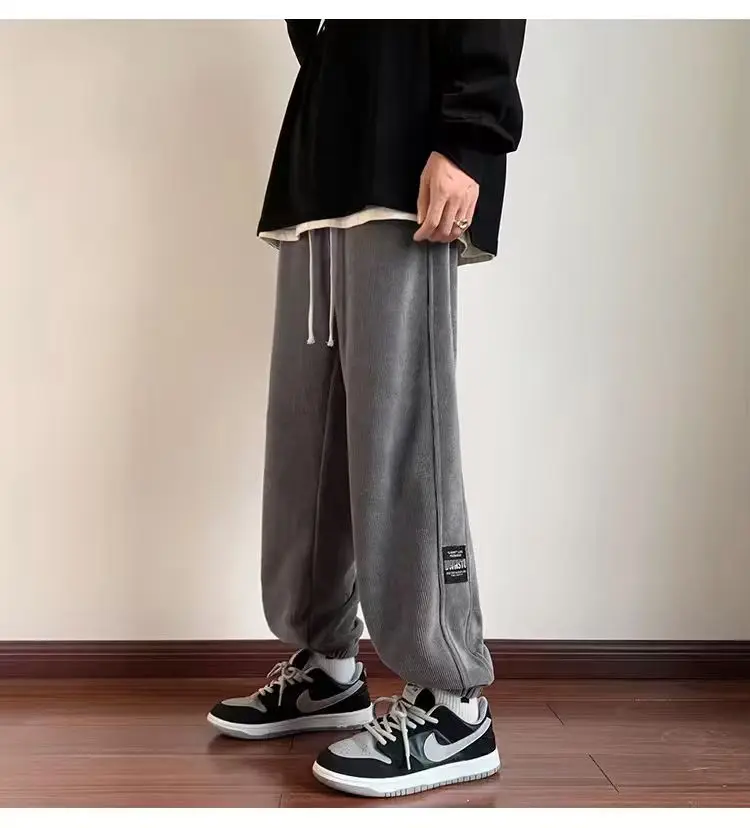Men Casual Pants Corduroy Trousers Loose Fit Vintage Baggy Pants Straight Sweatpants Elastic Waist Drawstring Outdoor Streetwear