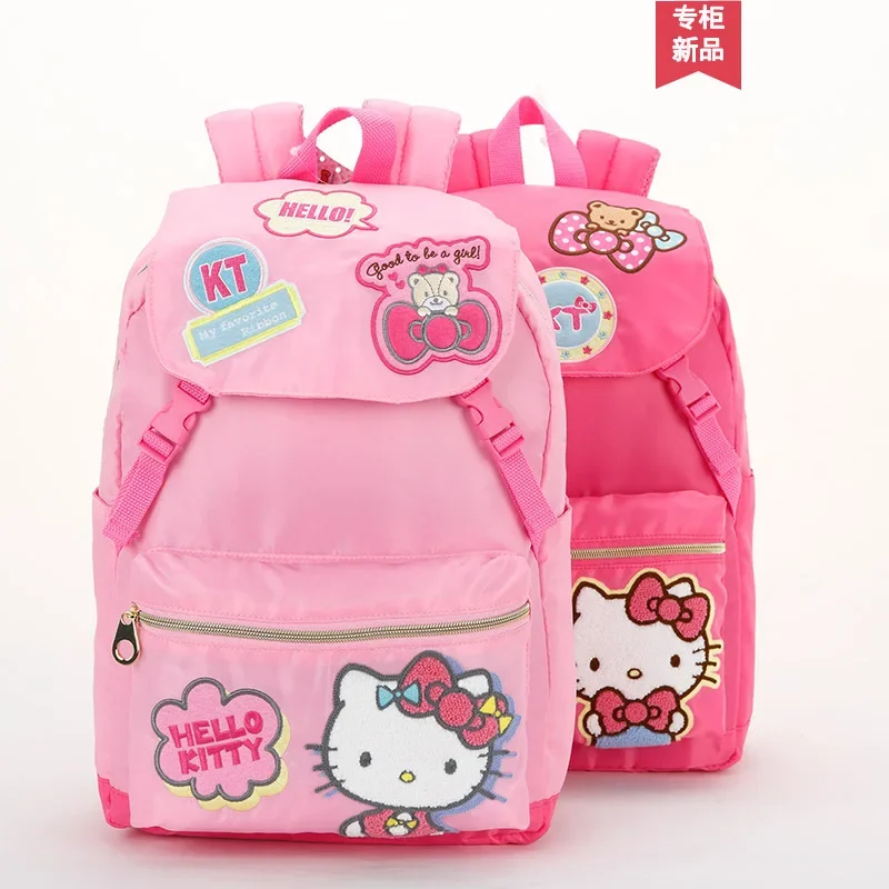 Sanrio-mochila escolar de Hello Kitty para estudiantes, mochila informal de dibujos animados, ligera, de gran capacidad, para niños