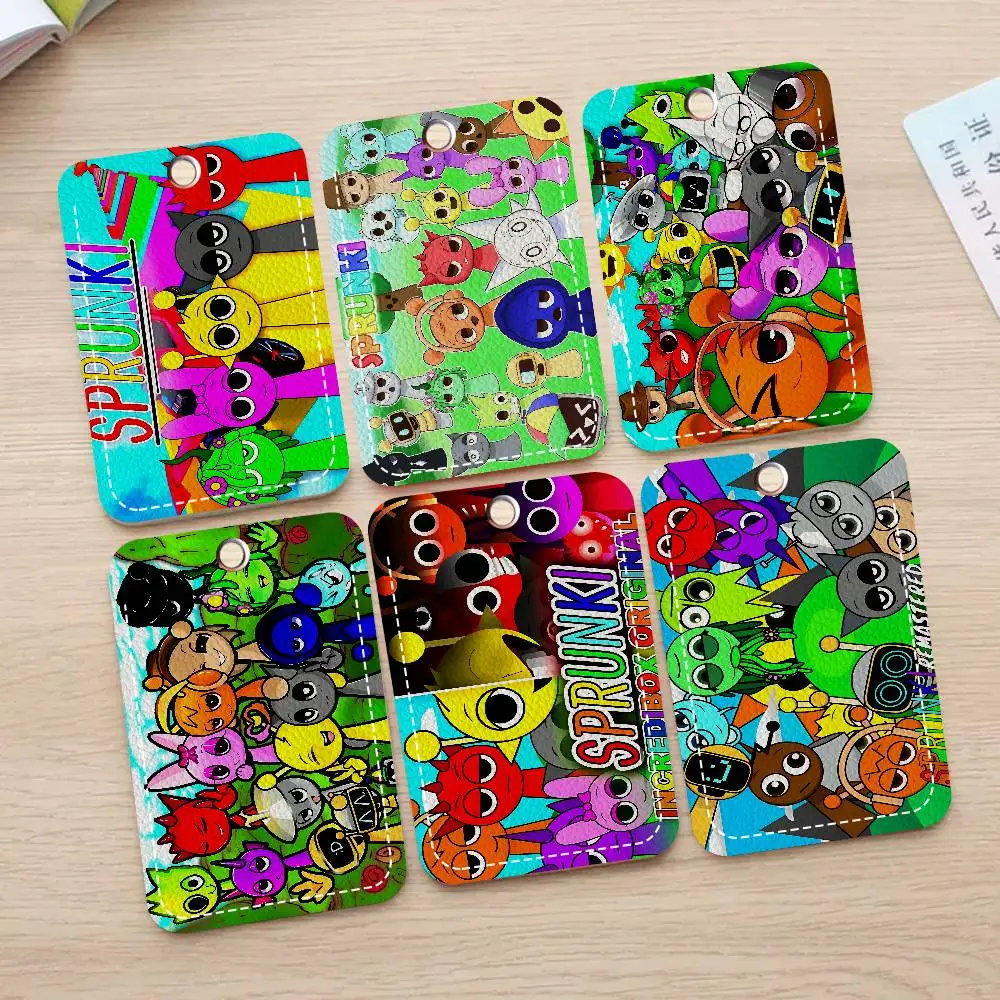 

S-Sprunki Incredibox 1Pc PU Leather Card Holder Keychain Key Ring Door Lock Access Tags ID Card Case Keychain Card