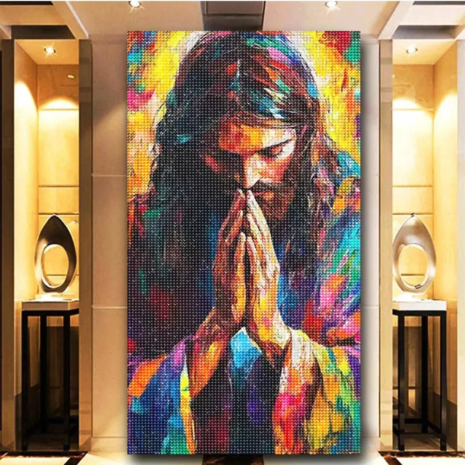 Jesus Christ Cross Diamond Painting Colorful Praying Jesus DIY Full Drill Diamond Art Kit Religious Mosaic Embroidery Home Decor