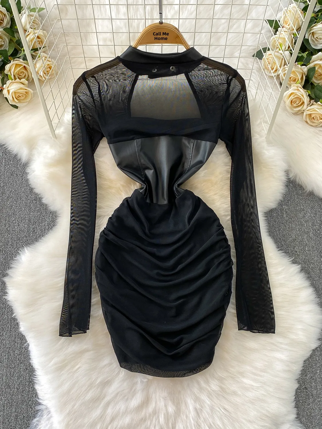 

Сексуальная круглая юбка Ne Bell Sve Dr из искусственной кожи с высокой талией Me Splice Dr для похудения со складками, повседневная одежда