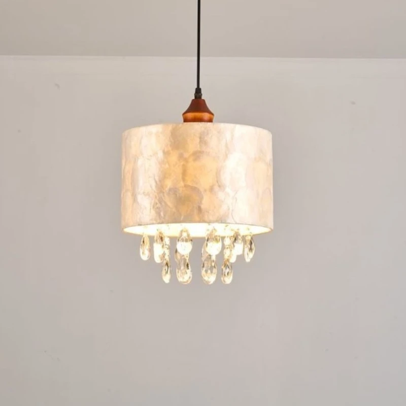 Simple Cream Crystal Shell Pendant Light Living Room Bedroom Hotels and Homestays Bar Counter Art Deco Lighting Fixture E27