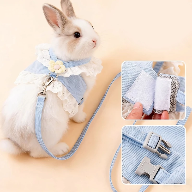 Kaninchengeschirr und Leine-Set aus weichem, atmungsaktivem Polyester für kleine Haustiere Freien, bequem, ausbruchsicher – Detail 10