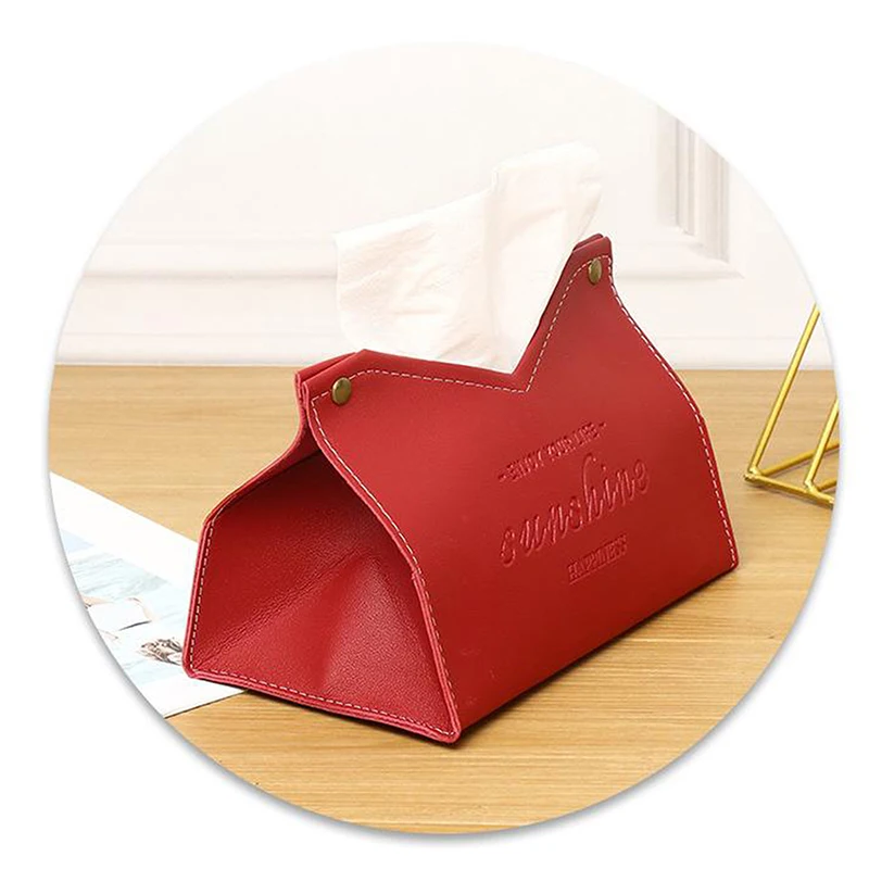Leather Tissue Case Napkin Holder Storage Container Car Tissue Box Solid color minimalist Home Living Room Decoration