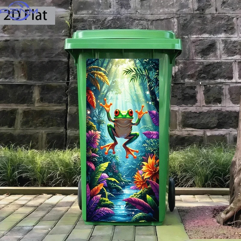Pegatina para basurero con diseño temático de "Ranas saltando en la selva tropical", 37×82 cm, autoadhesiva, para pared, papel tapiz para cocina