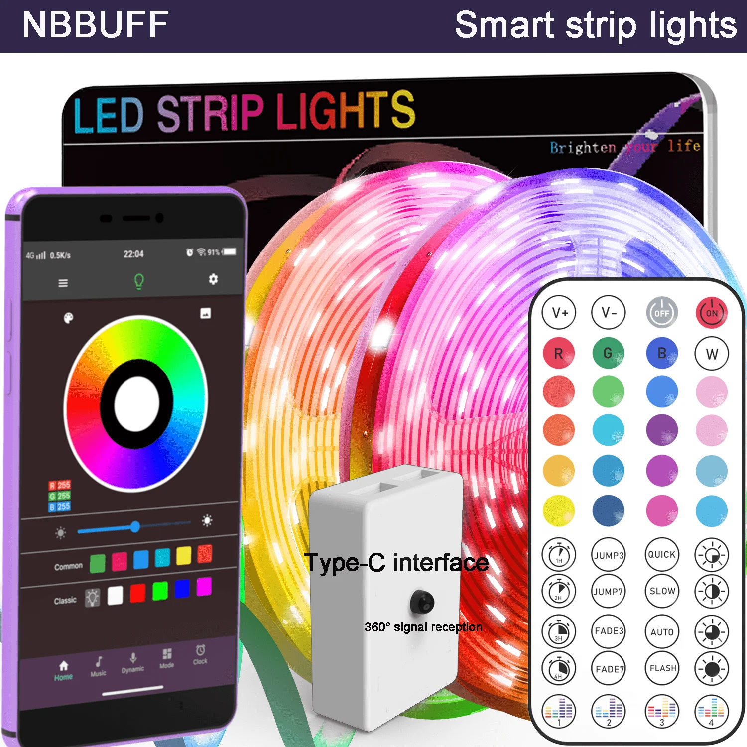 

LED Light For Bedroom,3ft-65ft RGB LED Strip Lights, Can Be Controlled By Mobile APP And 44-Key Remote Control, Can Change Colors Synchronously With Music, Can Be Timed, Adjust Brightness Very Easy To Install, LED Lights Suitable For Children's Room Decor