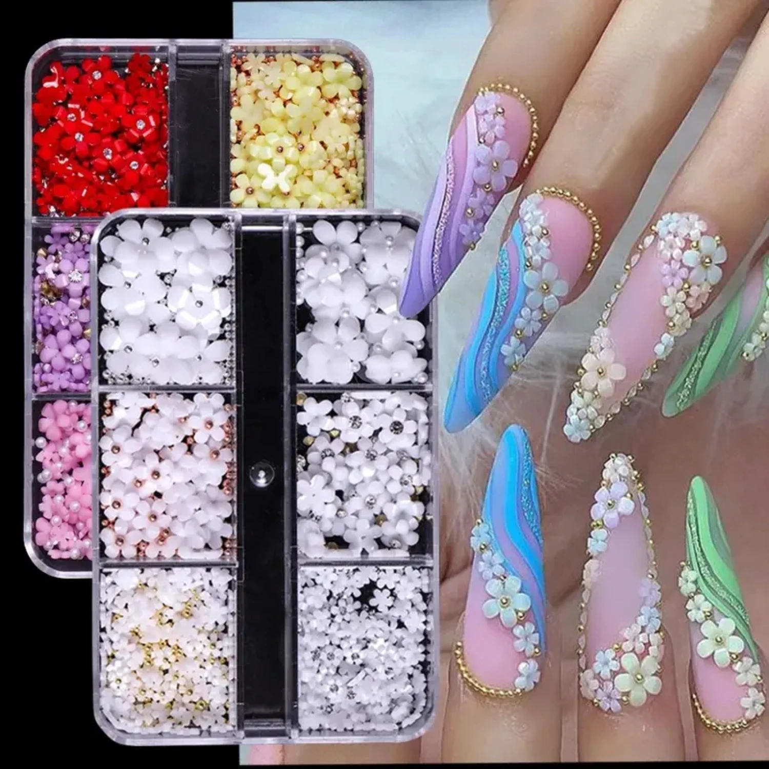 

Set of Beautiful New 3D Flower Macaron Nail Art Jewelry for Mix and Match - 6 Grids