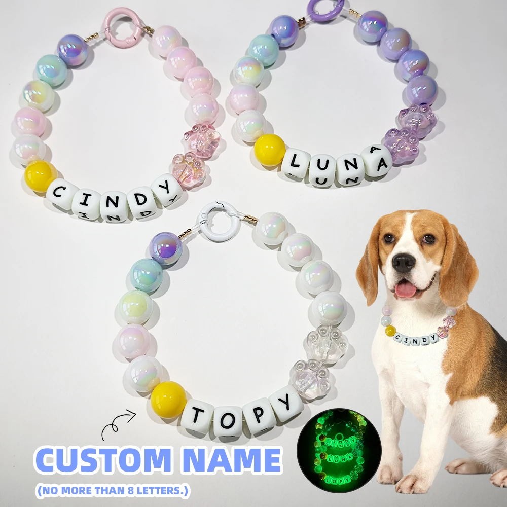 

Personalized Dog Cat Beaded Collar Pet Name DIY Letters Glowing at Dark Night Walking Five Colors Fashion Necklaces Choker