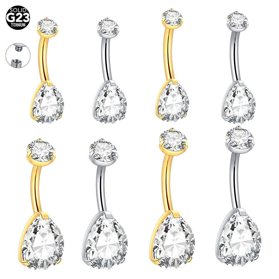 1pc Titanium Internally Threaded Belly Piercings Jewelry Teardrop Shape Zircon Belly Button Ring Navel Piercing