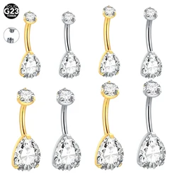 1pc Titanium Internally Threaded Belly Piercings Jewelry Teardrop Shape Zircon Belly Button Ring Navel Piercing