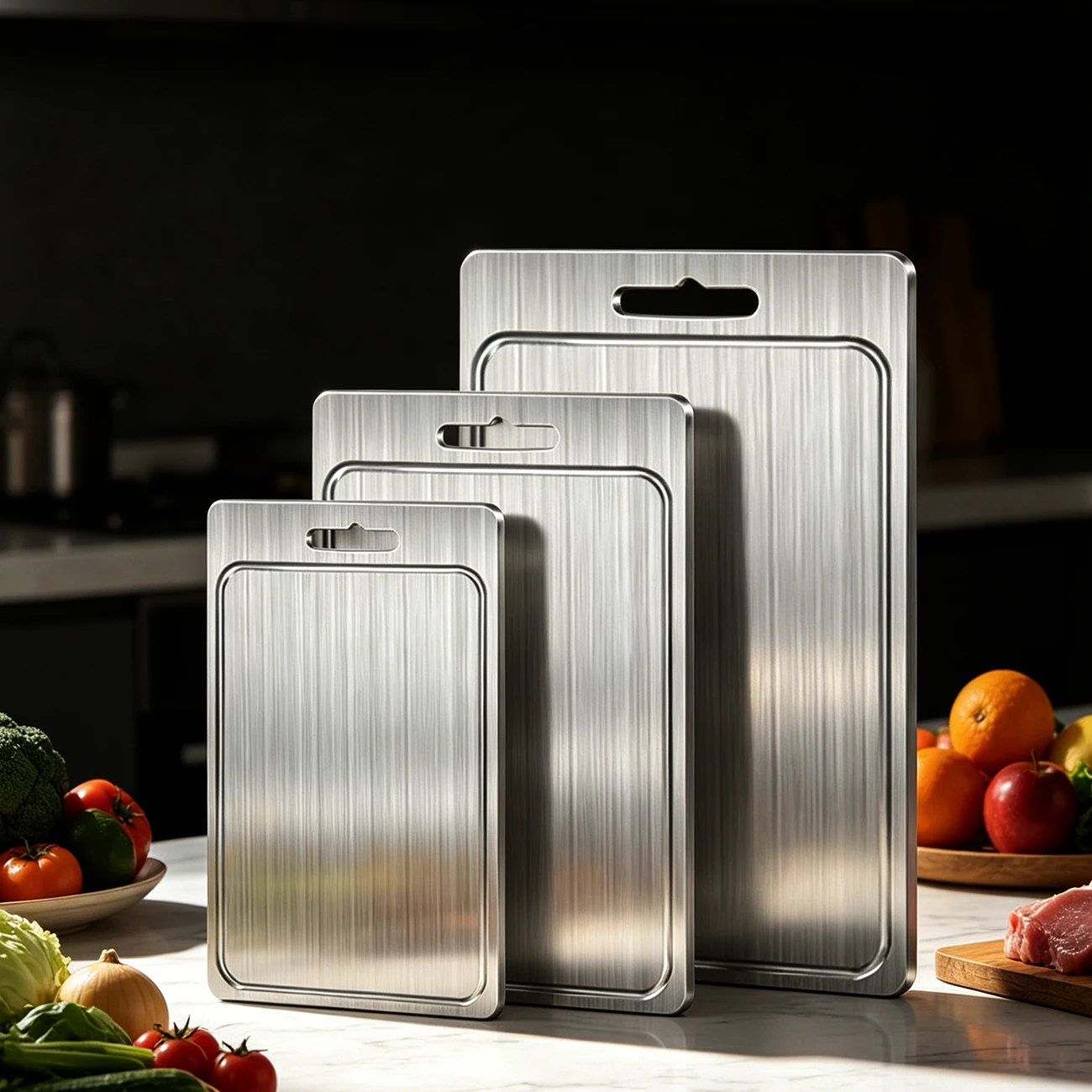 

Cutting Board Stainless Steel Kitchen Chopping Board Double Sided Anti-Slip Board for Cut Fruit Vegetable Cheese Kitchen Tools