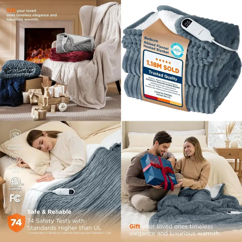 

Двойное мягкое фланелевое электрическое одеяло с 10 вариантами таймера, 6 уровней нагрева и автоматическим выключением на 8 часов (62x84 дюймов, серый)