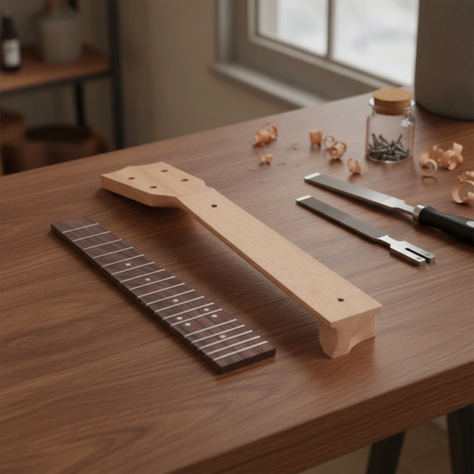 Ukulele Neck with Fingerboard Easy to Install Ukulele Neck with Fretboard Instrument Part Lightweight Long-Lasting