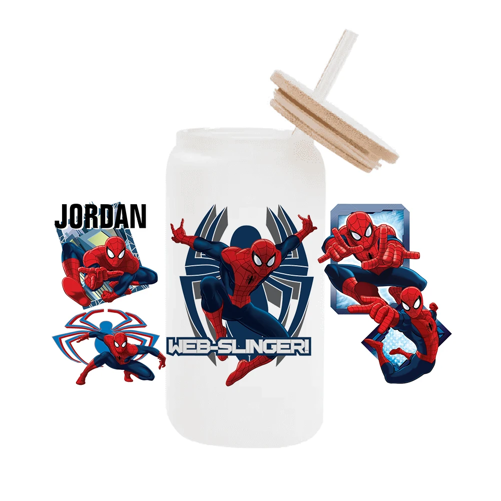 Marvel Spider-Man For Libbey 16oz Can Glass 3D Waterproof UV DTF Coffee Can Wrap Libbey Glass Wrap