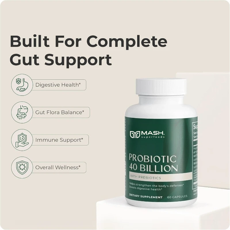 Probiotics 40 Billion Colony Units - Containing Prebiotics and Lactobacillus Acidophilus, Delayed Release of Probiotics
