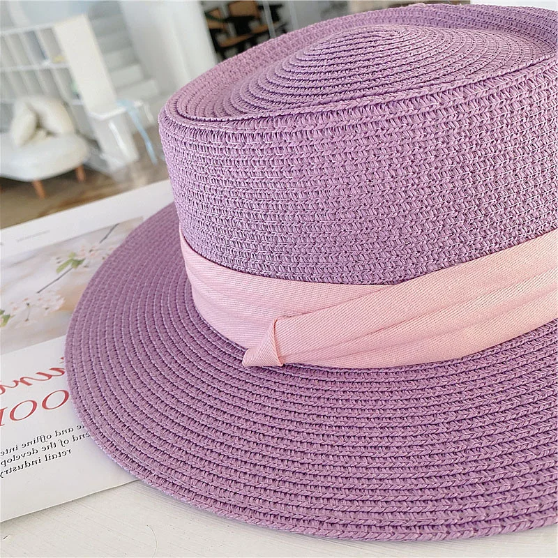 Bumpy top straw hat new color ribbon accessories sun hat outdoor straw hat sun beach hat men and women