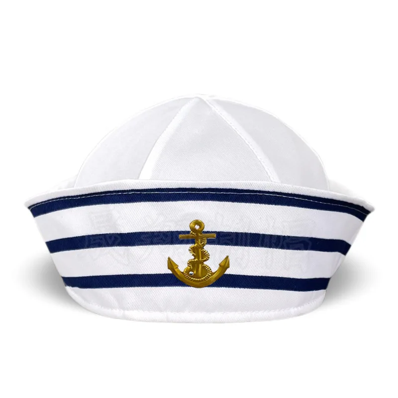 

Military Hat Army Peaked Blue white striped domed breathable brim sun-protective striped navy sailor 8M138