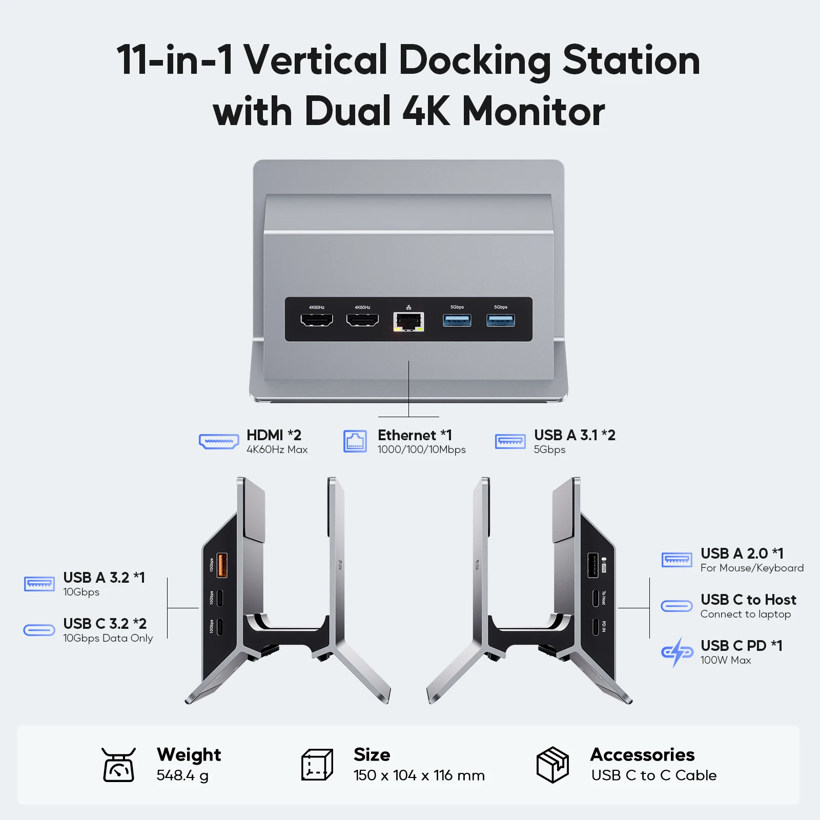 PULWTOP USB C ドッキング ステーション、デュアル モニター用、HDMI