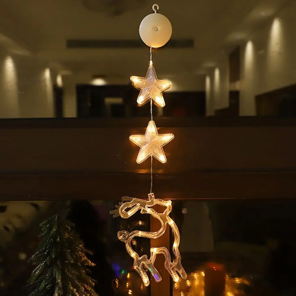 Snow Stars Christmas Decor House Decorative Warm White Christmas Tree Pendants Bright Interior Decoration Suction Cup Lamp