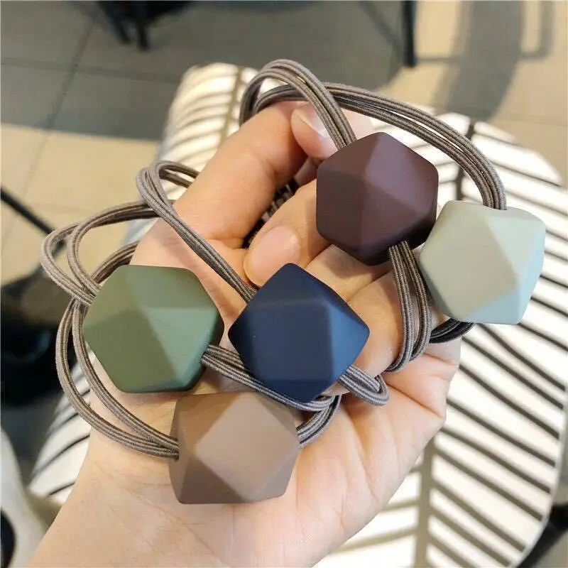 

5PCS Headband Female Simple Moradi Color Hair Rubber Band Adult Fashion Temperament Octagonal Bead Hair Band Ponytail