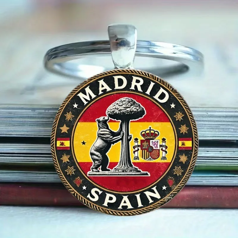 keychain madrid circular keychain with vivid city scenery, retro Halloween and Christmas