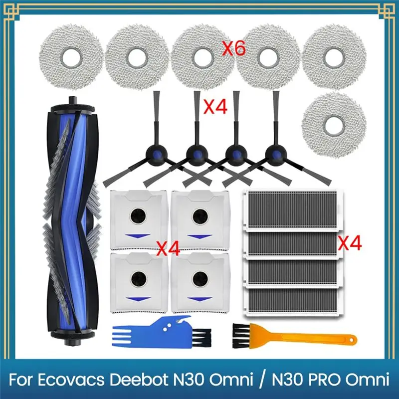 Edición Limitada: Kit de 21 Accesorios para Aspiradora Robótica Forecovacs Deebot N30 OMNI / N30 PRO OMNI (Cepillo Lateral, Filtro, Paño de Limpieza, Bolsa para Polvo)