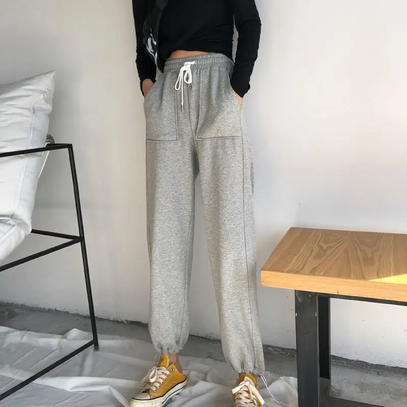 

Women's Fashion High Waist Ankle Length Jogging Pants 2024 Sport Drawstring Pant Female Plus Size Casual Straight Trousers Lady