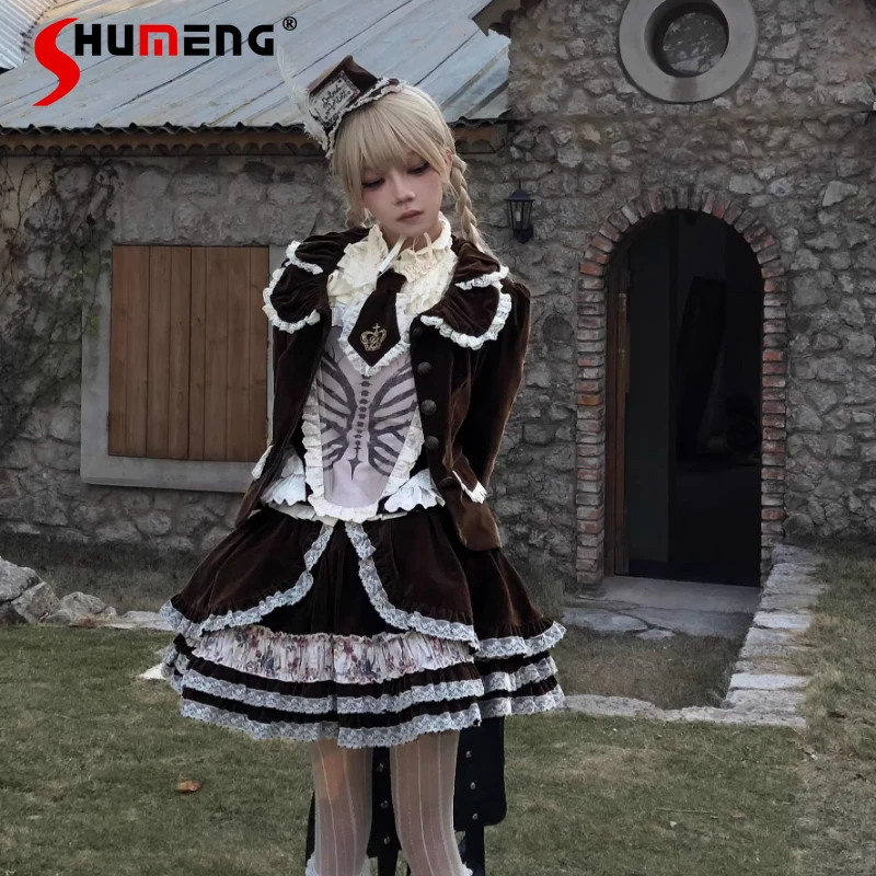 

Новый Винтажный Элегантный Бархатный Блейзер для Женщин, Весенний Комплект: Укороченная Бархатная Юбка-Трапеция с Завышенной Талией и Корсетная Рубашка