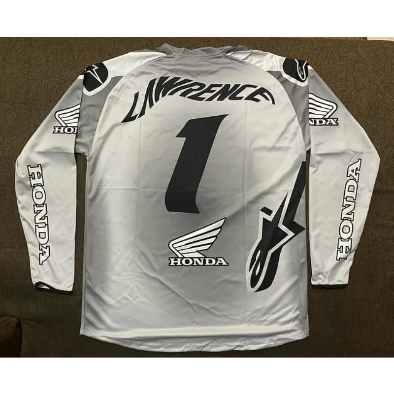 

2026 Summer Retro Honda Racing Men's #1 Jet Lawrence Jersey Motorcycle Men's Breathable Quick Drying Fashion Casual Long Sleeve
