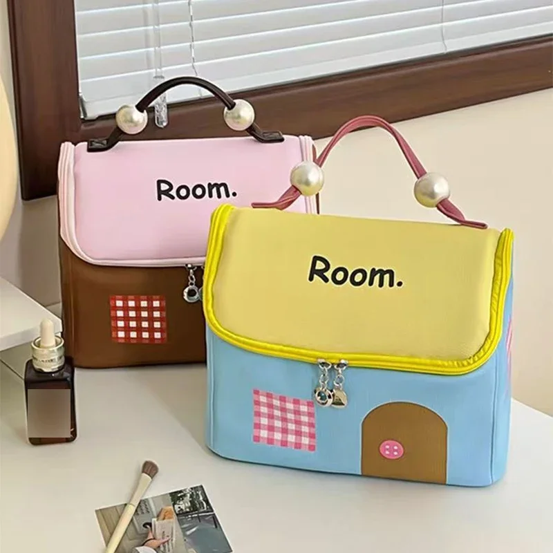 House Shape Multi-layer Makeup Bag Large Capacity Portable Travel Cosmetic Organizer with Divider Cute Cartoon Style Waterproof