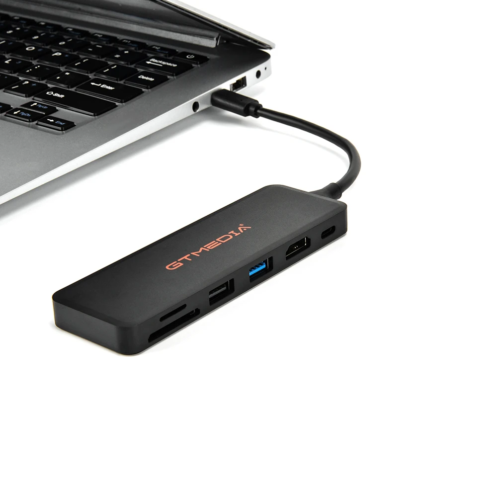 GTMEDIA C06 Type-C Multi-Port USB Hub features multiple ports in one unit, offering plug-and-play functionality