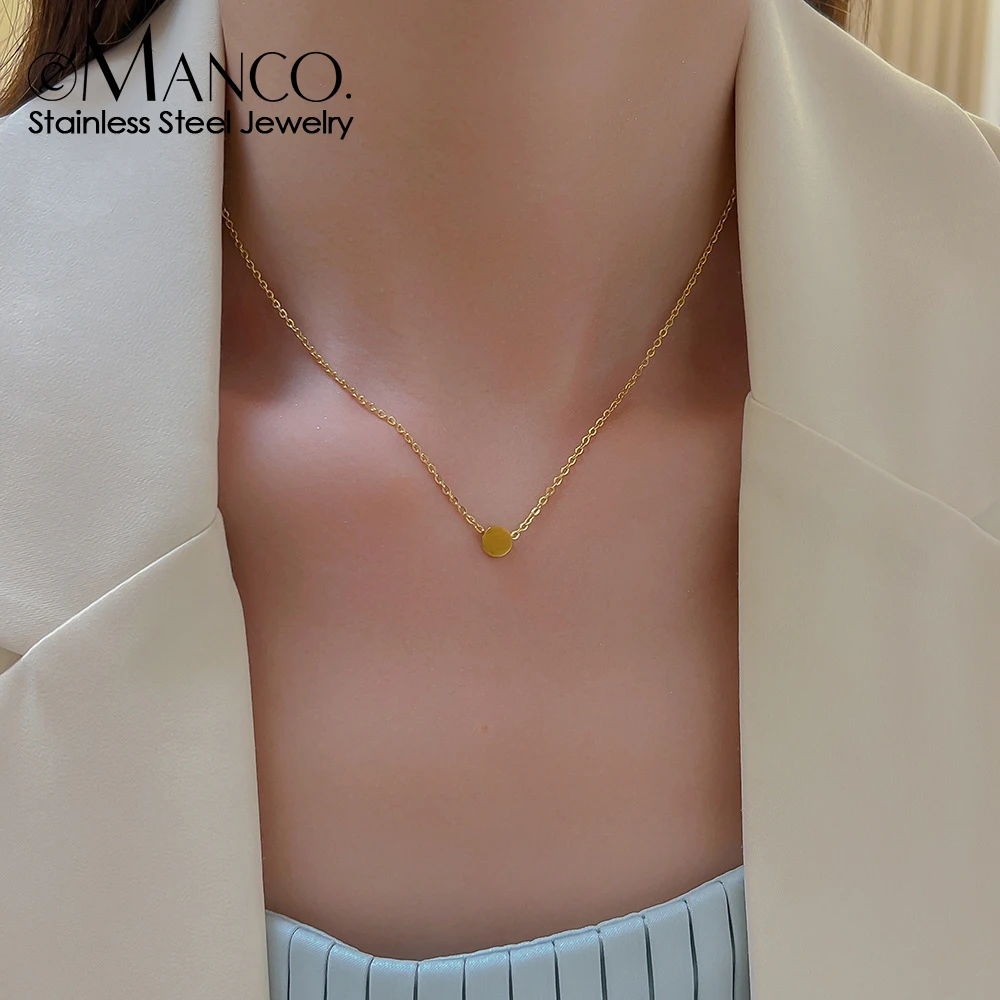 EMANCO Minimalist Style Stainless Steel Round Blank Pendant Necklace with Delicate O-Chain Fashion Jewelry Accessory
