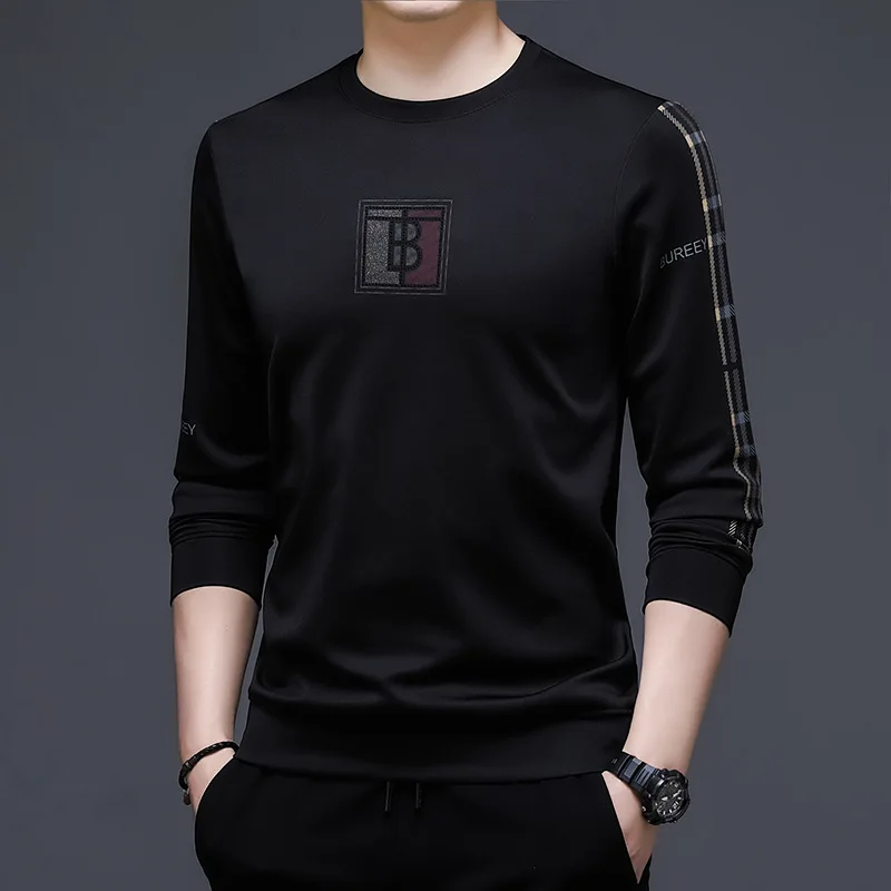 Spring Autumn Korean Style O-neck T-shirt for Men Big Letter Print Fashion Sweater Streetwear Tops