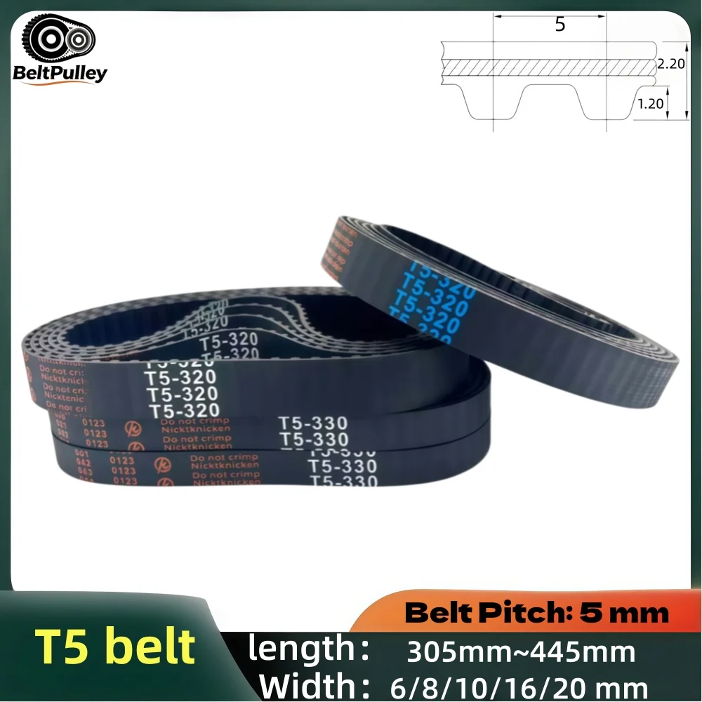 T5 Timing Belt 61-89 Teeth 305-445mm Length 6/8/10/16/20mm Wide Rubber for 3D Printer CNC Parts