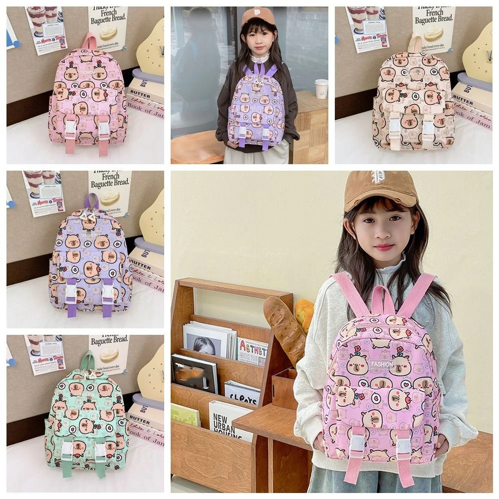 Large Capacity Capybara Nylon Backpack Lightweight Printing Cartoon Animal Daypack Korean Style Wide Straps