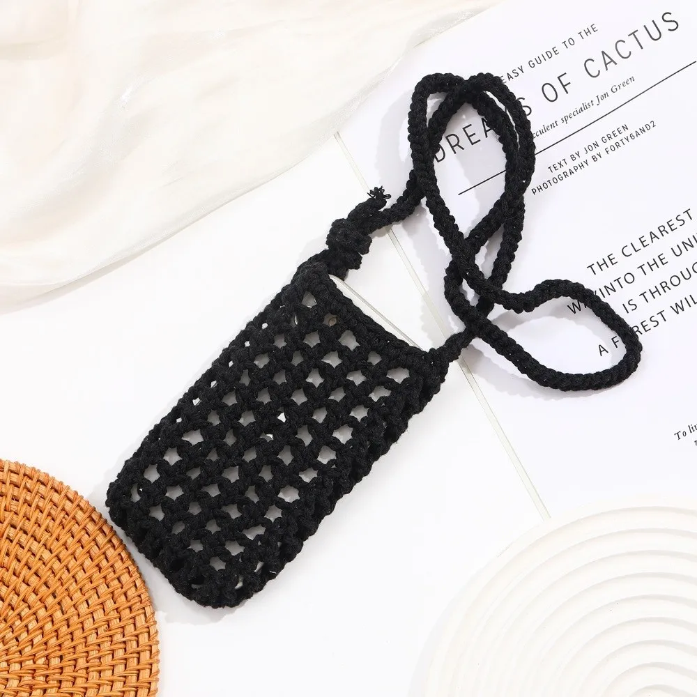 Fashion Colorful Knitting Phone Bag Handmade Hollow-out Crossbody Bag Breathable Lightweight Shoulder Bag Summer
