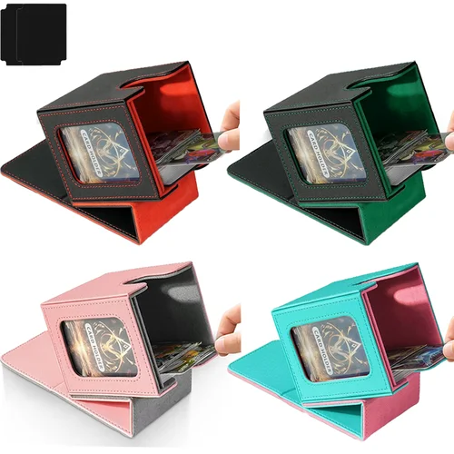 Caja de baraja de cartas coleccionables con más de carga de 100 con 2 divisores, caja de almacenamiento de tarjetas de juego con cierre magnético de cuero PU para tarjetas deportivas YuGiOh MTG