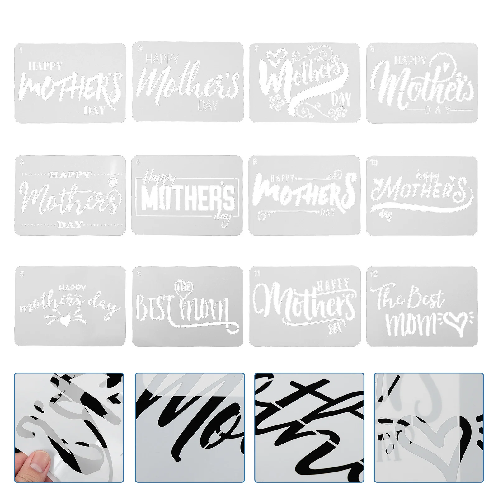 

12Pcs Plastic Letters Template for Kids Mother's Day DIY Painting Stencil Hollow Out Drawing Tool Children Craft Supply