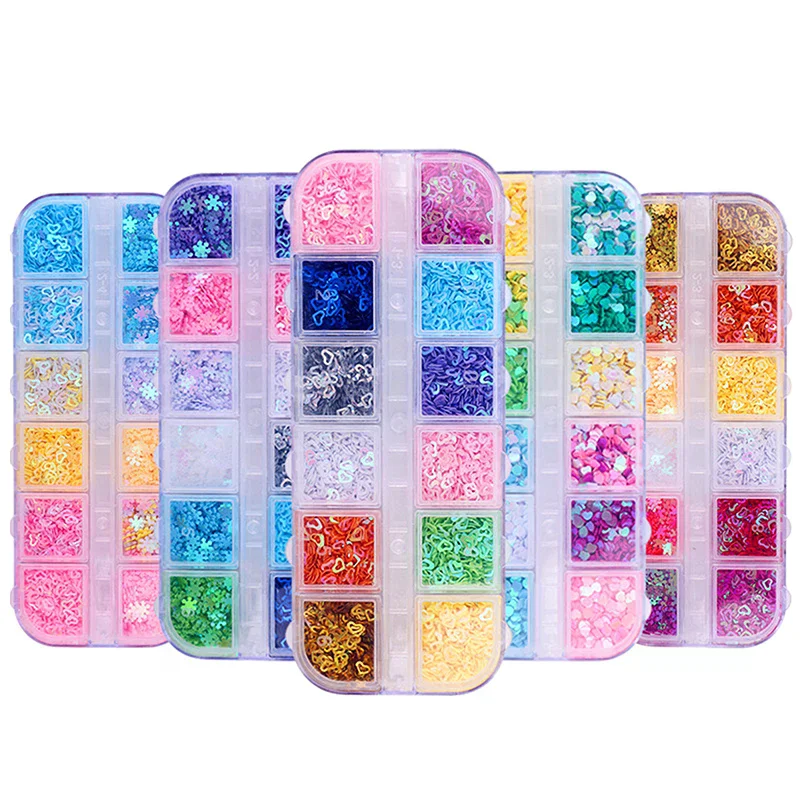 Holographic Sweet Love Heart Nail Art Glitter Sequins Shining Laser Fluorescence Star Butterfly 3D Nails Decorations Accessories