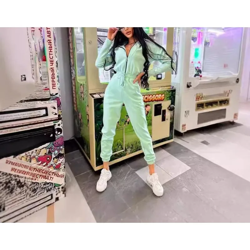 

Осень-зима, новый повседневный женский комбинезон с капюшоном и завязками на талии, модные облегающие комбинезоны, женский спортивный комбинезон