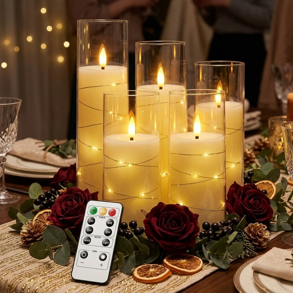 LED-Einbaulichterketten, elektronische Kerzen, keine offene Flamme, Fernbedienung, geeignet für Hochzeiten, Bankette, Essenssituationen, Feiertagsfeiern, Geburtstagsfeiern und Candle-Light-Dinner