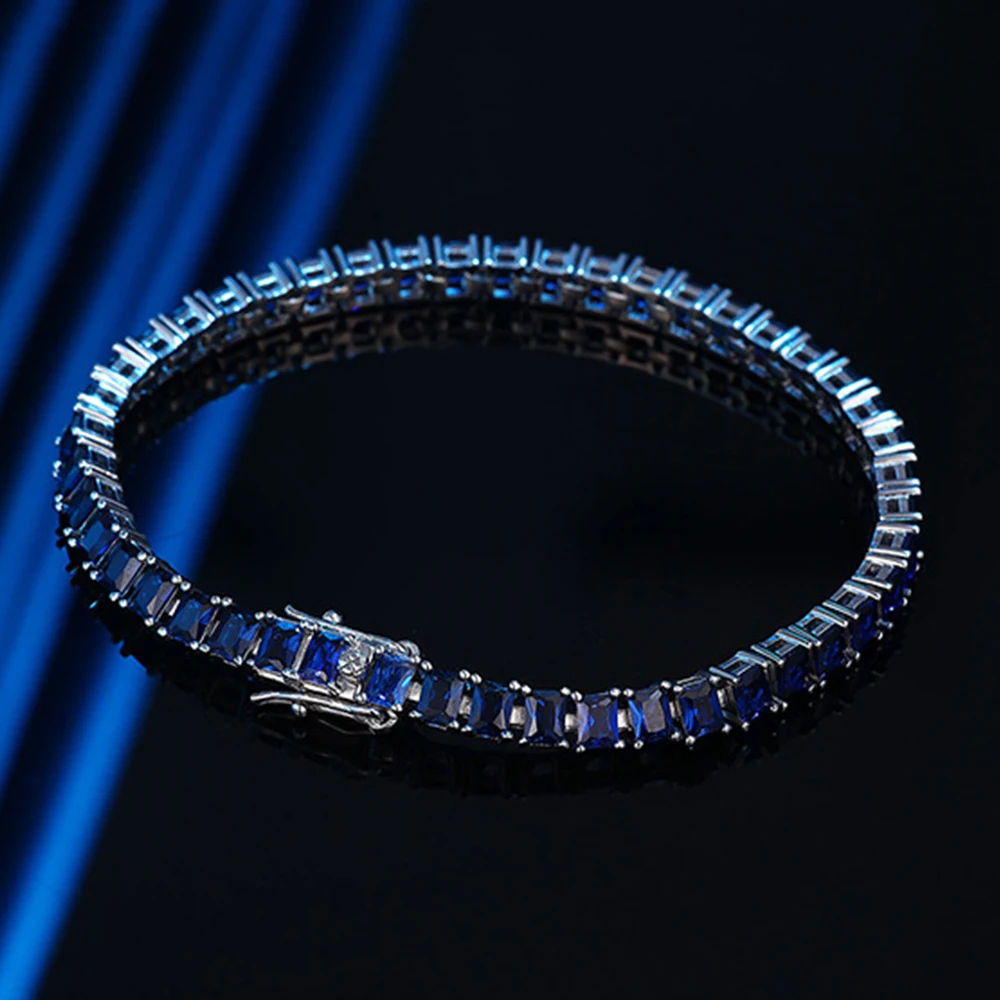 WPB 925 Sterling Silver Tennis Bracelet Hip Hop Rock 3*4mm Rectangle Blue Spinel Bracelet Men and Women Luxury Jewelry Wedding