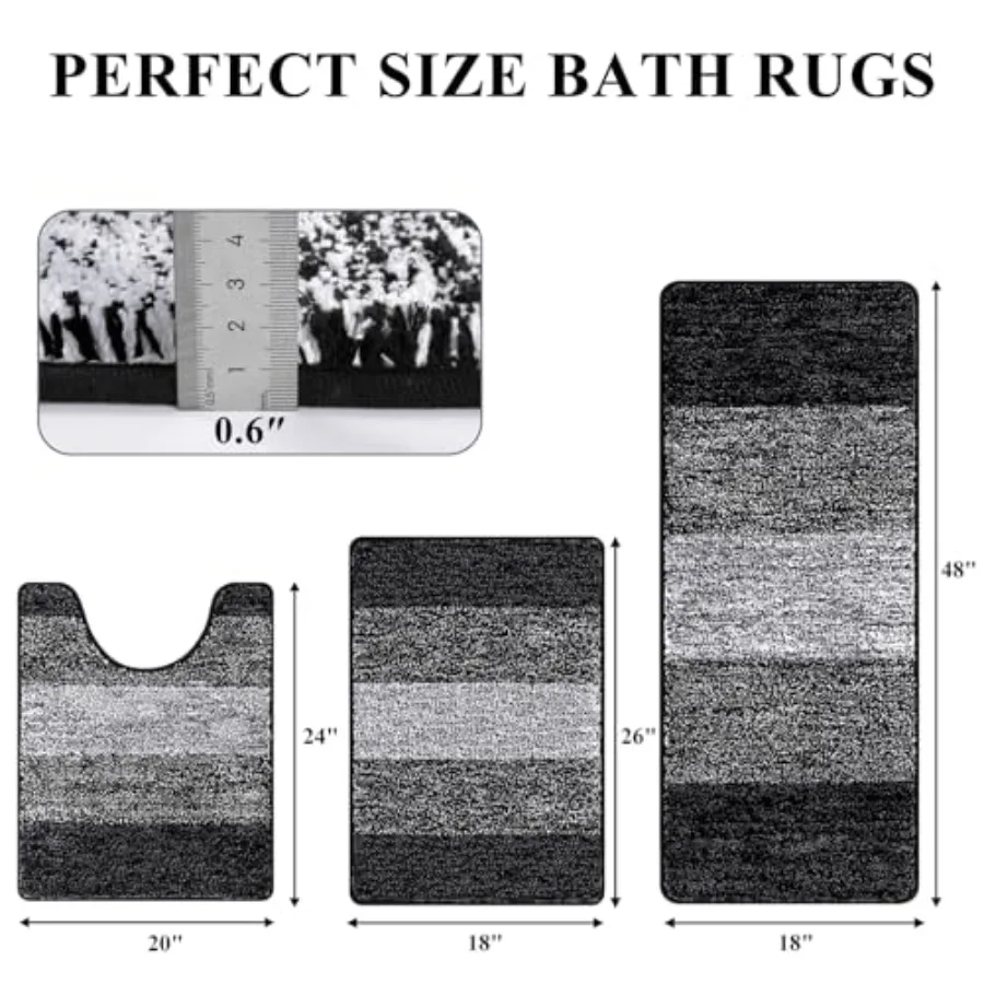 3 Pcs Bathroom Rug Set, Microfiber Non Slip Bath Mats, Machine Washable, Quick Dry, Ultra Absorbent Floor Carpet, Plush Shower