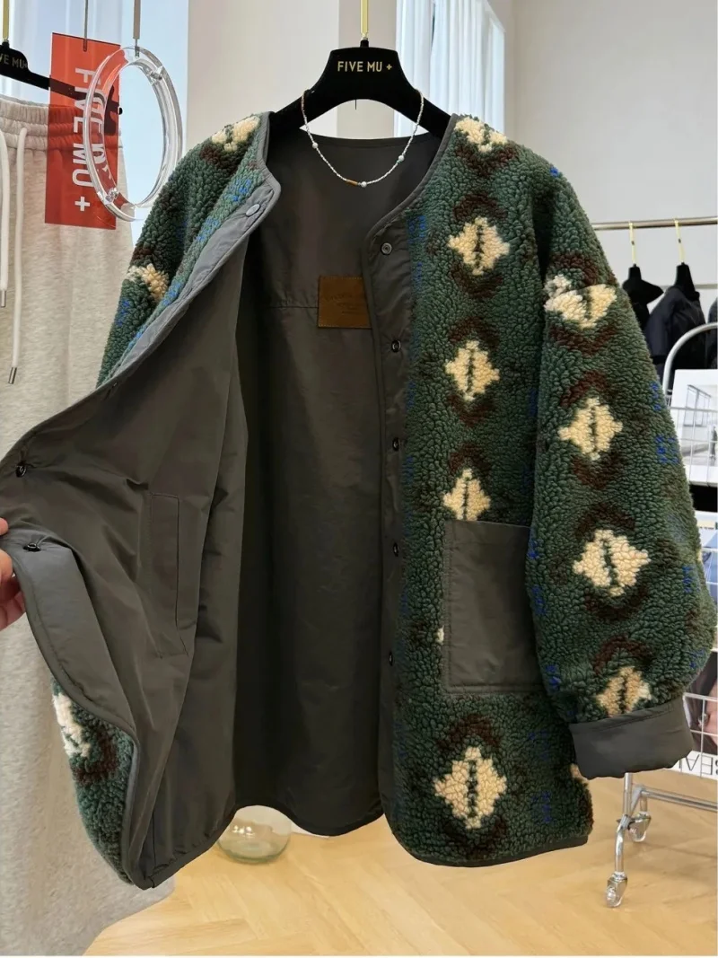 Reversible Plush Jacket Large Size Women's Clothing Japanese Korean Style Lazy Casual Vintage Lamb Wool Fleece Coat w1440